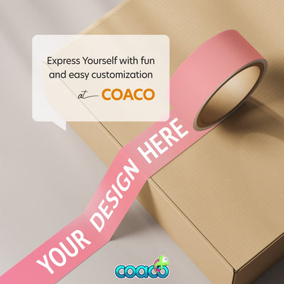 Custom printed pink packing tape on a box