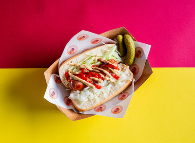 Sandwich in a printed food wrap liner