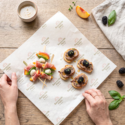 Appetizers on custom food wrap paper